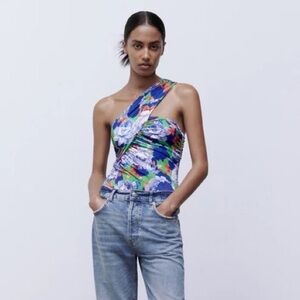 NWT Zara Blue Floral Bodysuit